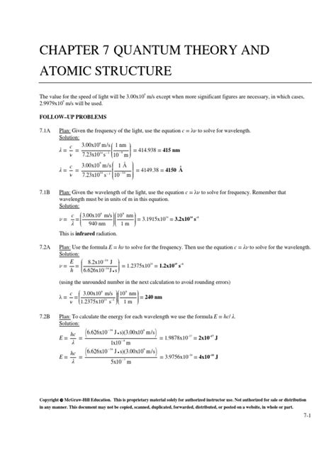 Chapter 7 Quantum Theory And Atomic Structure Follow Up Problems Pdf Emission Spectrum