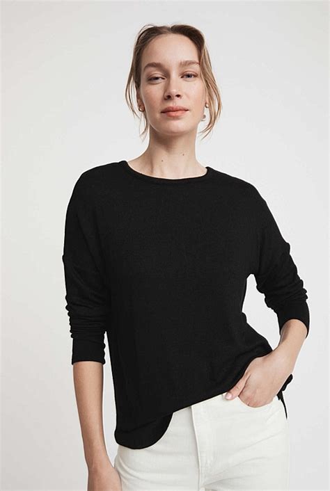 Black Drop Shoulder Long Sleeve Womens Long Sleeve Tops Witchery