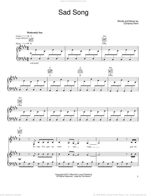 Sad Song Sheet Music For Voice Piano Or Guitar PDF