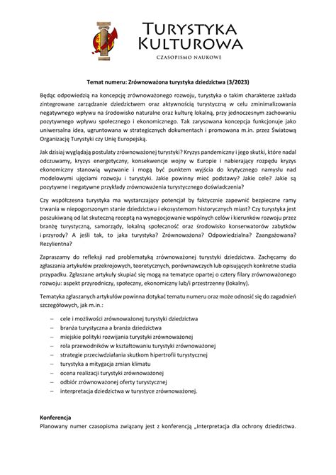 PDF CfP Turystyka Kulturowa 2023 nr 3 ZRÓWNOWAŻONA TURYSTYKA DZIEDZICTWA