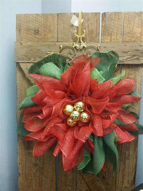 Beautiful Poly Burlap Poinsettia Wreath Poinsettia Wreath Wreaths