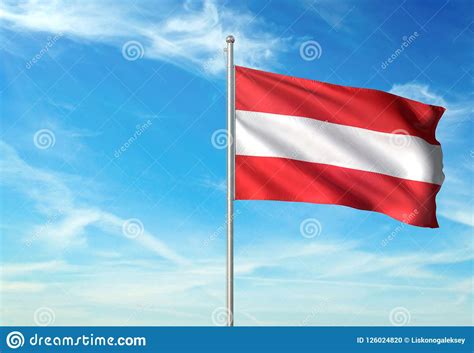 Bandera De Austria Que Agita Con El Cielo En El Ejemplo Realista 3d Del Fondo Stock De