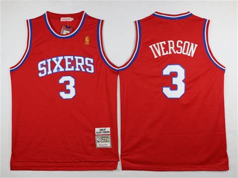 Philadelphia 76ers 3 Allen Iverson 1996 97 Throwback Red Jersey