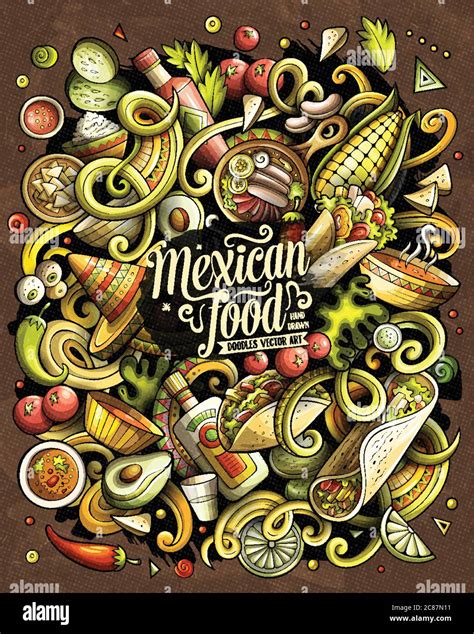 Mexican Food Hand Drawn Vector Doodles Illustration Cuisine Poster