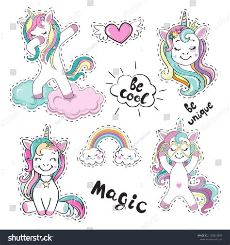 Fashion Patch Badges Beautiful Unicorns Inscription Vector De Stock