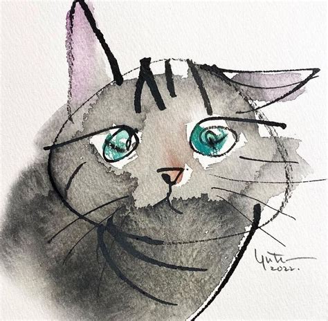 Yutaka Murakami Yu Ta Ka Watercolor Cats Painting Yutakamurakami