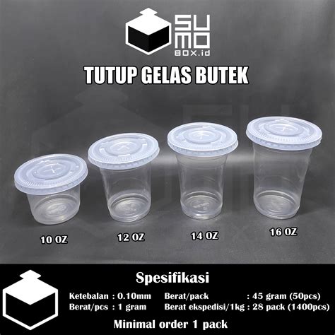 Tutup Datar Bening Butek Gelas Plastik Pop Ice Juice Cup Ukuran 10oz