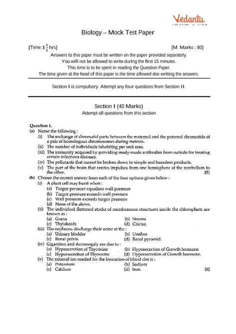 Icse Sample Question Papers For Class Biology Mock Paper