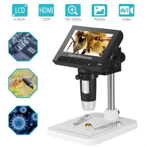 DM4 1000x Zoom 4.3" LCD Display Portable Digital Microscope