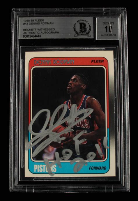 Dennis Rodman Signed Fleer Rc Inscribed Hof Bgs