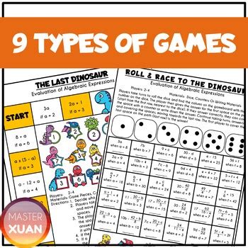 Evaluating Algebraic Expressions Substitution Board Games Pre Algebra