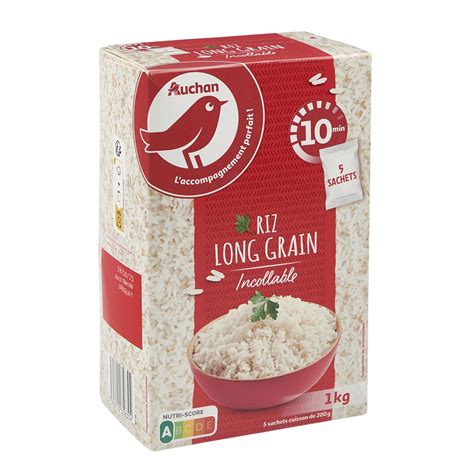 AUCHAN Riz long grain incollable sachets cuisson prêt en 10 min 5x200g