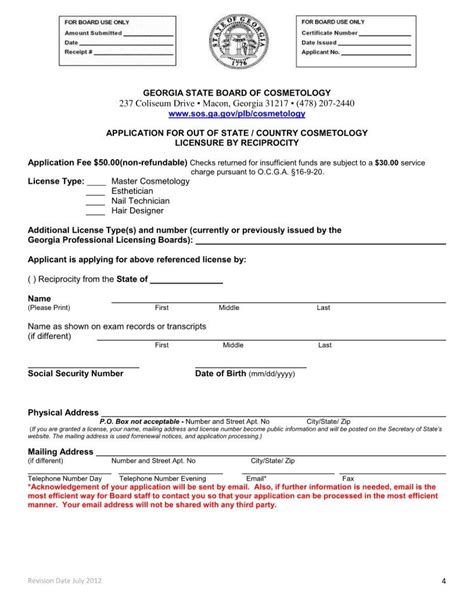 Georgia Cosmetology Reciprocity PDF Form FormsPal