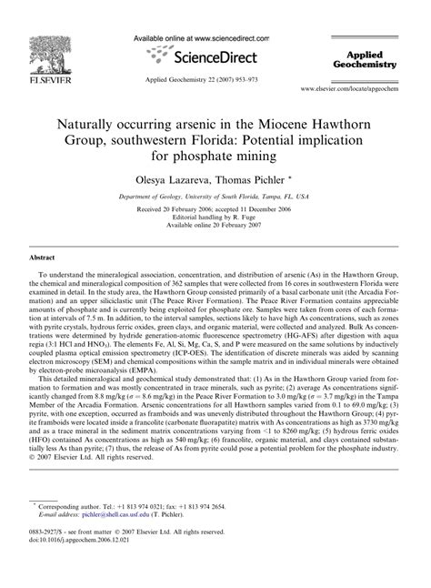 Pdf Naturally Occurring Arsenic In The Miocene Hawthorn Group