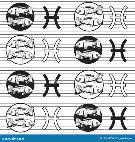 Pisces Zodiac Signs Seamless Pattern On A White Striped Background