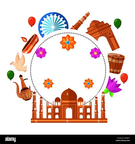 Taj Mahal Indian Mosque With Set Cultural Icons Stock Vector Image