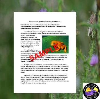 Threatened Species Reading Worksheet Editable By Rod S Ecosystem Lab