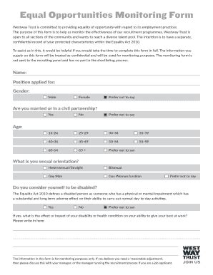 Fillable Online Equal Opportunities Monitoring Form Westway Trust Fax