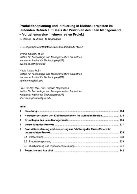 Pdf Produktionsplanung Und Steuerung In Kleinbauprojekten Im