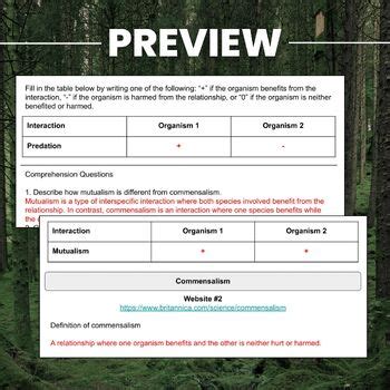 Interspecific Interactions Webquest - Worksheet by Back Pocket Science