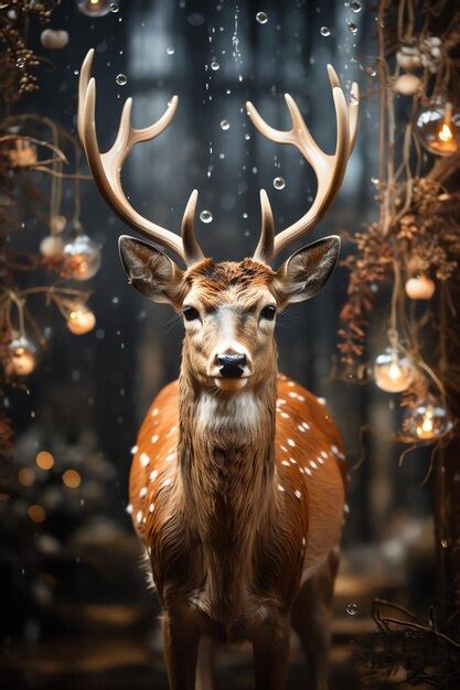 Premium Photo | A deer with antlers standing in the snow