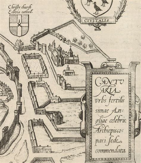 Old Map of Canterbury 1588 by Georg Braun Castle Cathedral | Etsy