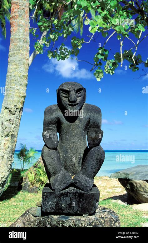 France French Polynesia Huahine Island A Tiki On The Beach Stock