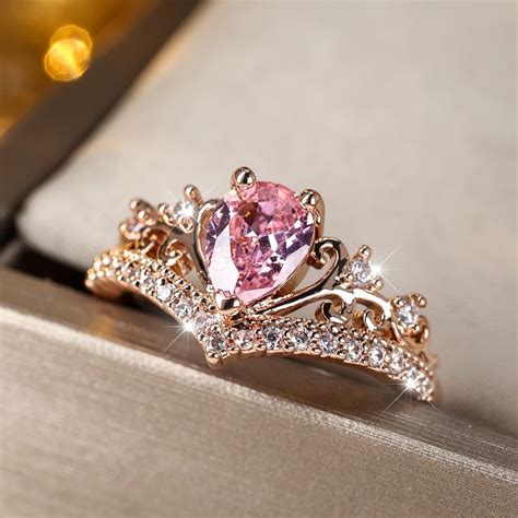 Princess Crown Ring Inlaid Zircon Elegant Copper V Shaped Ring Proposal