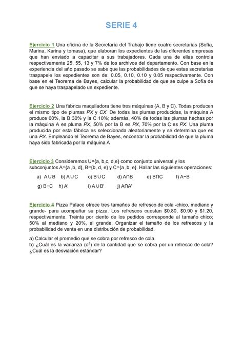 Serie 4 SOLO REQUIERO VARIOS EJERCICIOS PARA PRACTICAR SERIE 4