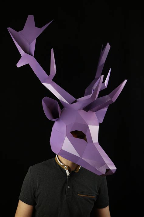 Deer Mask Diy Low Poly Mask Deer Paper Craft Mask Deer Pdf Template