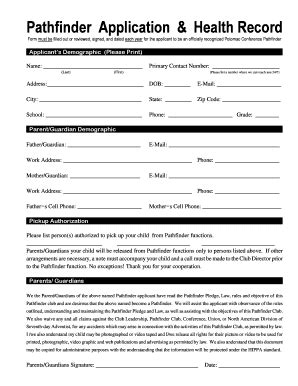 Pathfinder Application & Health Record 2016-2024 - Fill and Sign Printable Template Online