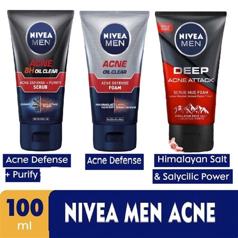 Jual Nivea Men Acne Defense Foam Acne Defense Purify Scrub Deep Acne Attack Scrub Mud Foam