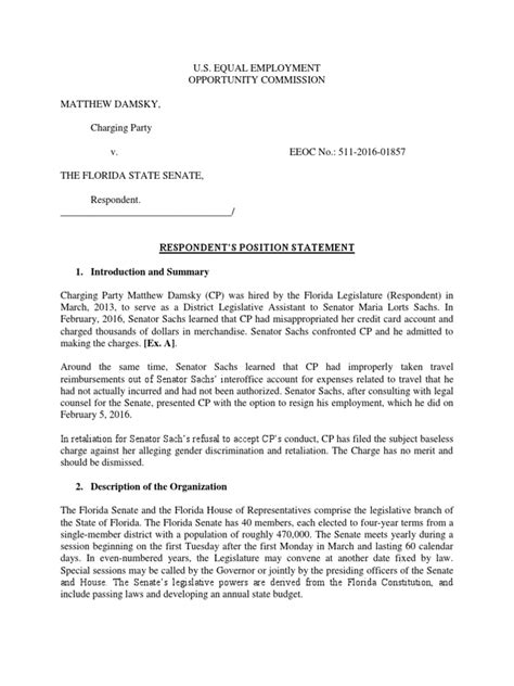 Position Statement With Exhibits Hostile Work Environment Substance Abuse