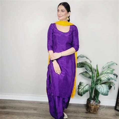 Contrast Suit Punjabi Patiala Salwar Suit Salwar Kameez Purple