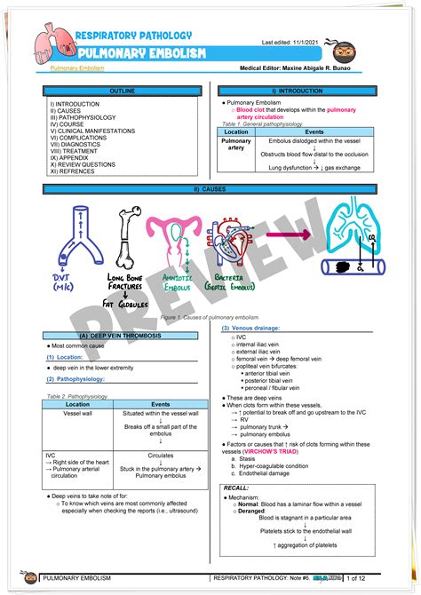 Pulmonary Embolism Etiology Pathophysiology Diagnosis Clinical