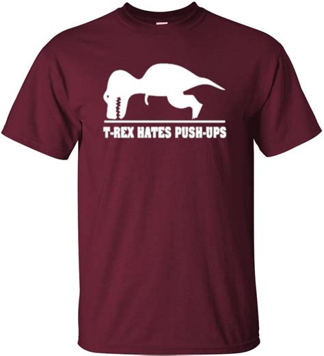 Adult T Rex Hates Pushups T Shirt 2x Large Maroon