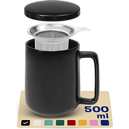 KIVY Große Teetasse mit Deckel und Sieb 650ml XXL Tasse groß