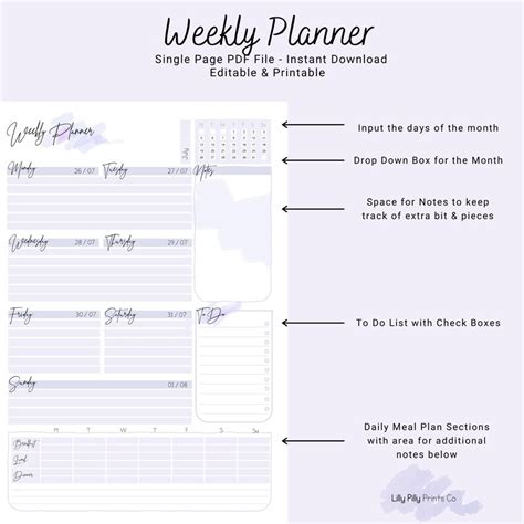 Editable Pdf Weekly Planner Printable And Editable A4 A5 Letter