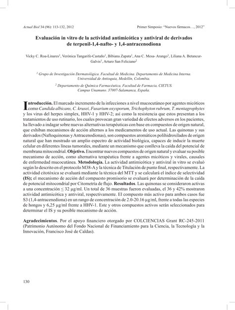 Pdf Evaluaci N In Vitro De La Actividad Antimic Tica Y Antiviral De