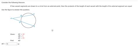 Solved Consider The Following Theorem If Two Secant Segments