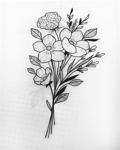 Simple And Graphic Flower Bouquet Drawing