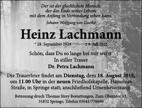 Traueranzeigen Von Heinz Lachmann Trauerportal Ihrer Tageszeitung