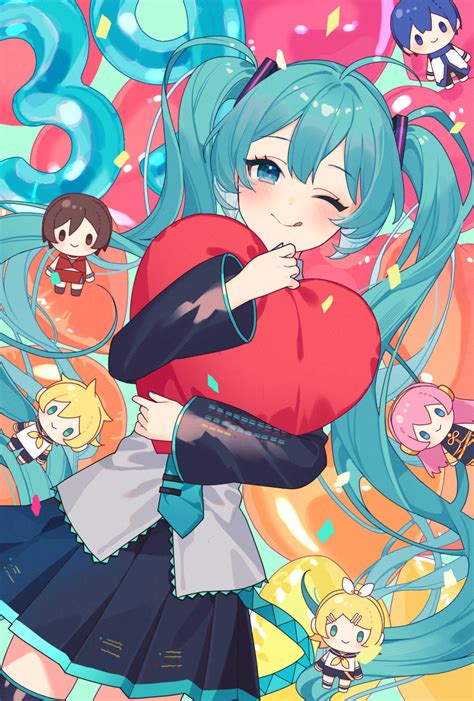 Safebooru 1girl Q Ahoge Aqua Eyes Aqua Hair Aqua Nails Aqua Necktie Balloon Black Skirt Black