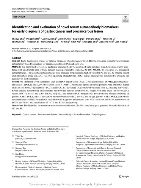 Identification And Evaluation Of Novel Serum Autoantibody Biomarkers