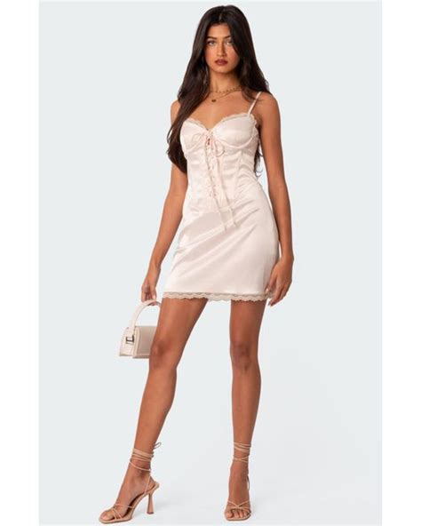 Edikted Lace Up Satin Corset Dress In White Lyst