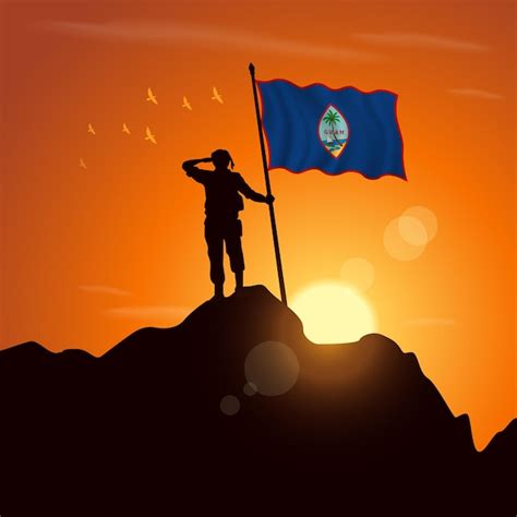 La Bandera De Guam Ondeando En La Parte Superior De Un Vector De Cumbre