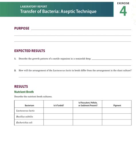 Solved 42 Exercise 4 Transfer Of Bacteria Aseptic