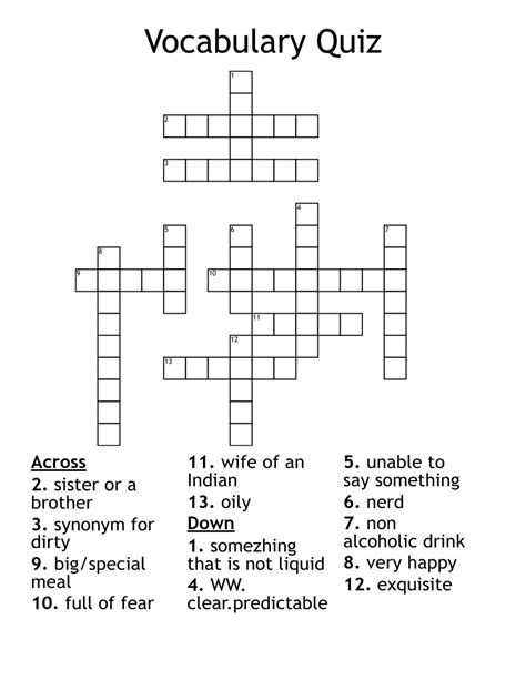 Vocabulary Quiz Crossword Wordmint