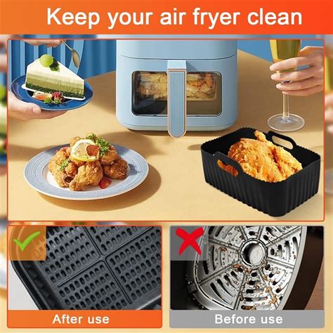 2x Silicone Pot For Air Fryer Dual Basket Liner Handle Baking Pan Microwaveable Ebay