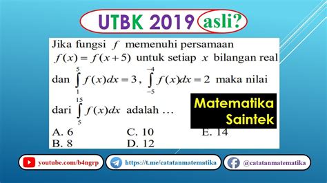 Soal Asli UTBK 2019 Matematika Saintek Integral Tentu YouTube